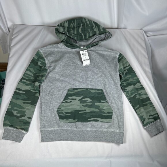 Boys Small Gray Green Camouflage Camo Hoodie Sweatshirt Warm Color-block NWT - Picture 1 of 10
